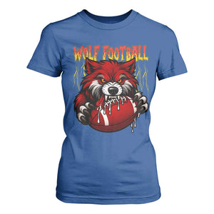 Wolf Football Lover T Shirt For Women American Sports Fan Gift TS12 Royal Blue Print Your Wear