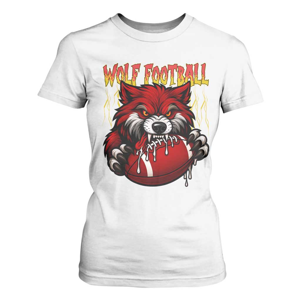 Wolf Football Lover T Shirt For Women American Sports Fan Gift TS12 White Print Your Wear