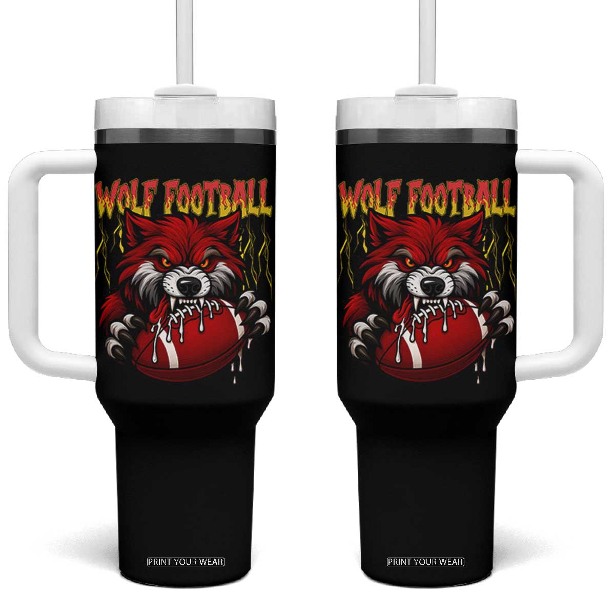 Wolf Football Lover Tumbler With Handle American Sports Fan Gift TS12 One Size: 40 oz Black Print Your Wear