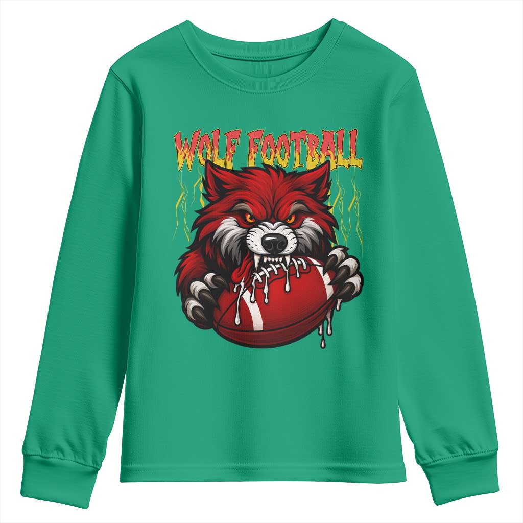Wolf Football Lover Youth Sweatshirt American Sports Fan Gift TS12 Irish Green Print Your Wear