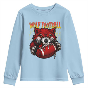 Wolf Football Lover Youth Sweatshirt American Sports Fan Gift TS12 Light Blue Print Your Wear