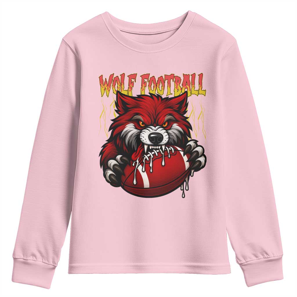 Wolf Football Lover Youth Sweatshirt American Sports Fan Gift TS12 Light Pink Print Your Wear