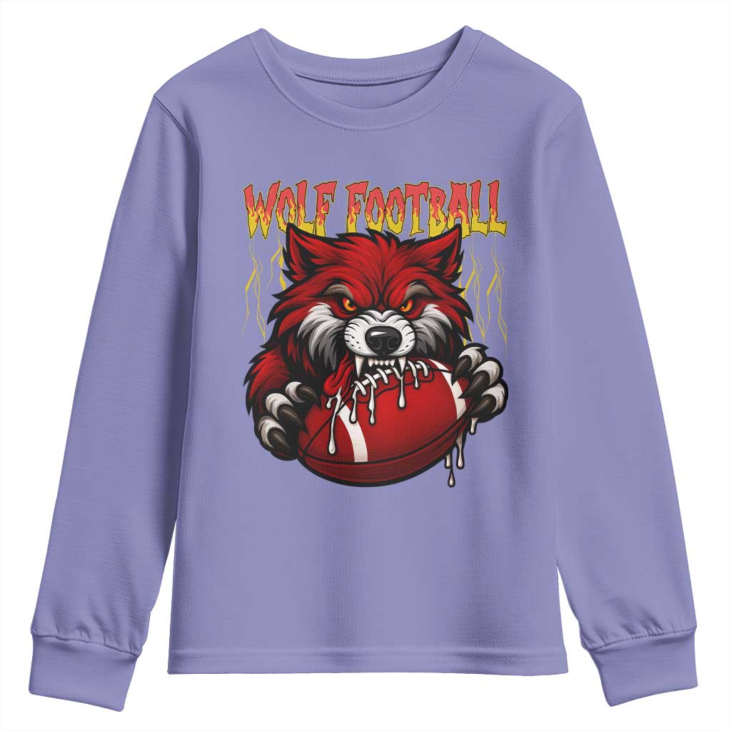 Wolf Football Lover Youth Sweatshirt American Sports Fan Gift TS12 Violet Print Your Wear