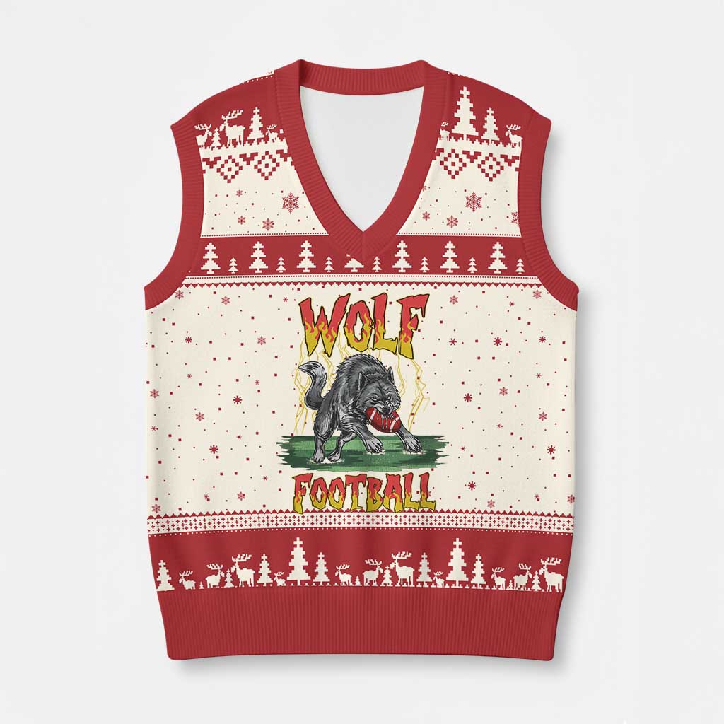 Lightning Wolf Lover V-Neck Knit Sweater Vest Sport Lover Gift TS12 Beige Red Print Your Wear