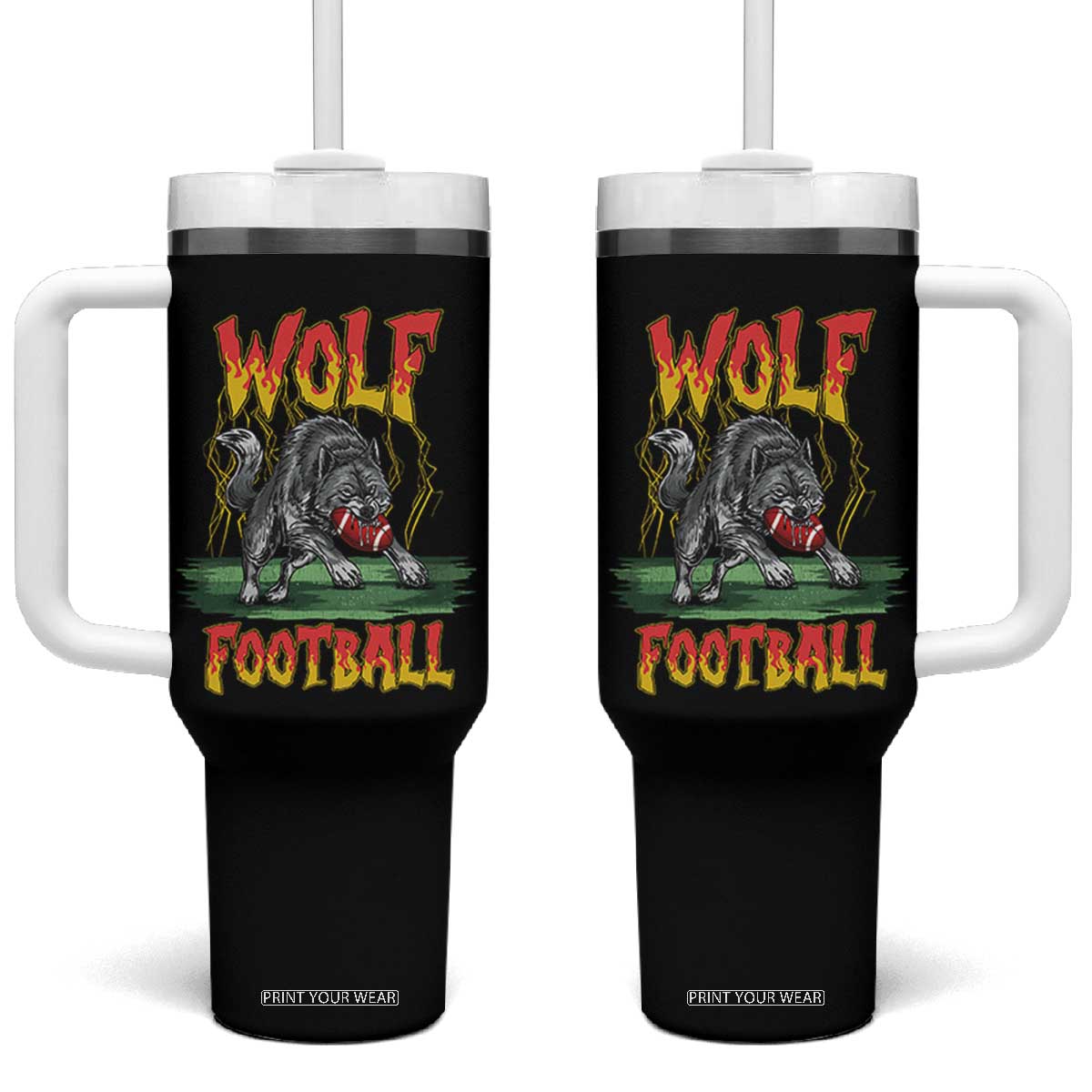 Lightning Wolf Lover Tumbler With Handle Sport Lover Gift TS12 One Size: 40 oz Black Print Your Wear