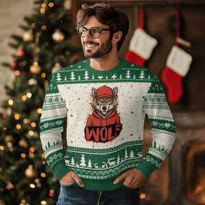 Wolf Football Lover Ugly Christmas Sweater Game Day Tailgate Lifestyle TS12 Beige Green Print Your Wear