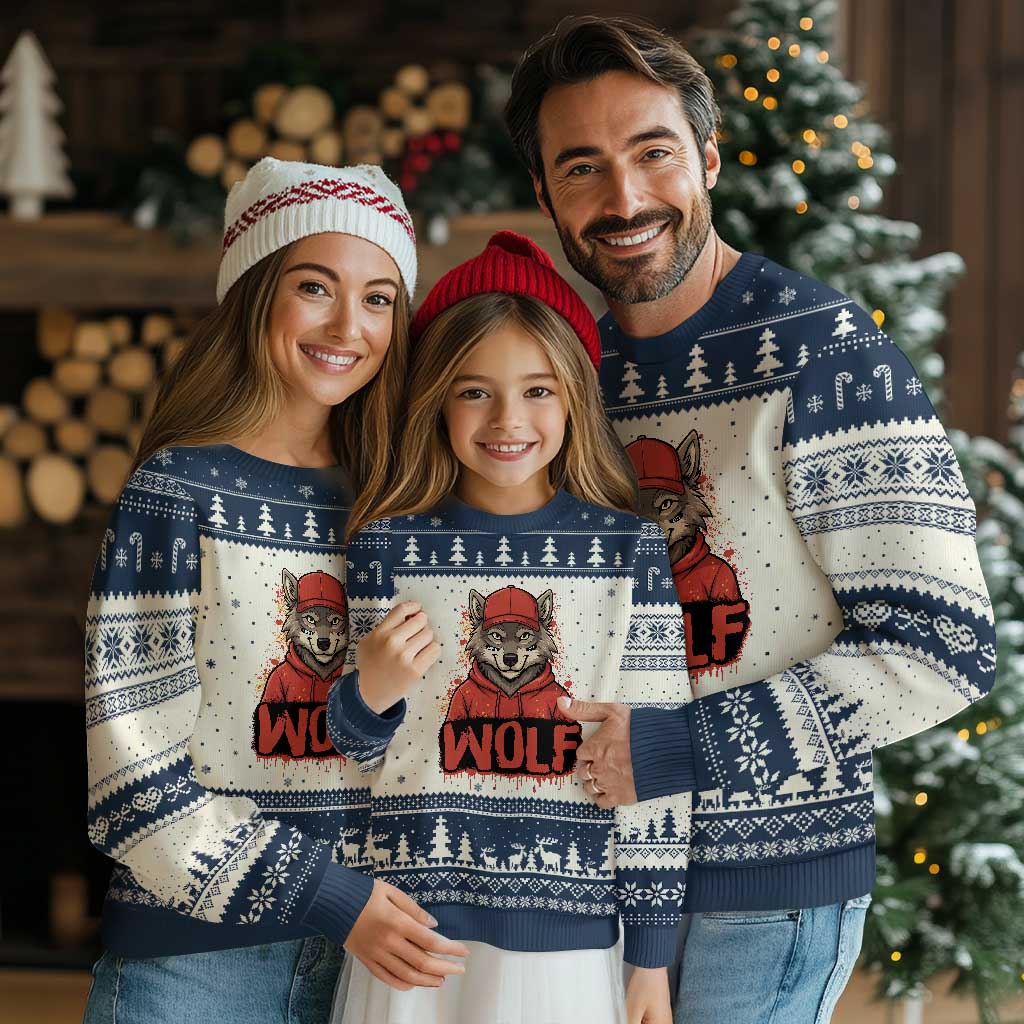 Wolf Football Lover Ugly Christmas Sweater Game Day Tailgate Lifestyle TS12 Beige Navy Print Your Wear