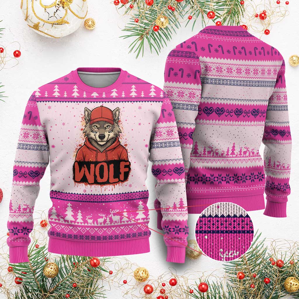 Wolf Football Lover Ugly Christmas Sweater Game Day Tailgate Lifestyle TS12 Hot Pink Print Your Wear