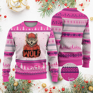 Wolf Football Lover Ugly Christmas Sweater Game Day Tailgate Lifestyle TS12 Hot Pink Print Your Wear