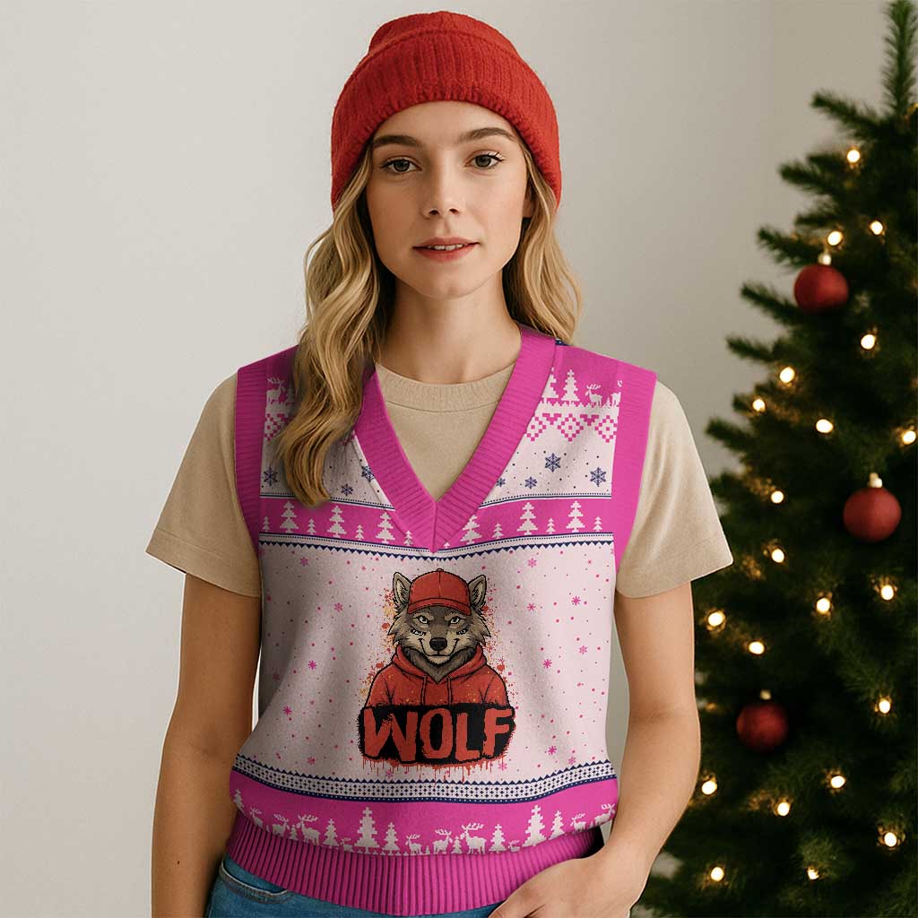 Wolf Football Lover V-Neck Knit Sweater Vest Game Day Tailgate Lifestyle TS12 Hot Pink Print Your Wear