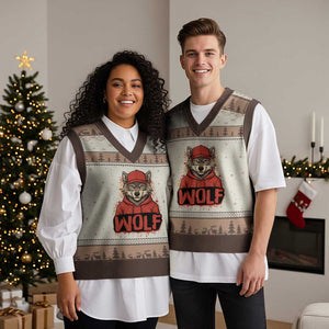 Wolf Football Lover V-Neck Knit Sweater Vest Game Day Tailgate Lifestyle TS12 Mocha Mousse Print Your Wear