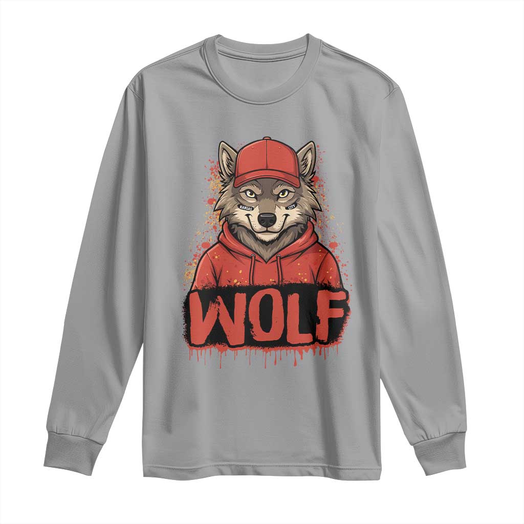 Wolf Football Lover Long Sleeve Shirt Game Day Tailgate Lifestyle TS12 Sport Gray Print Your Wear