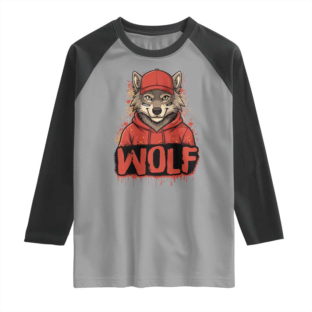 Wolf Football Lover Raglan Shirt Game Day Tailgate Lifestyle TS12 Sport Gray Black Print Your Wear