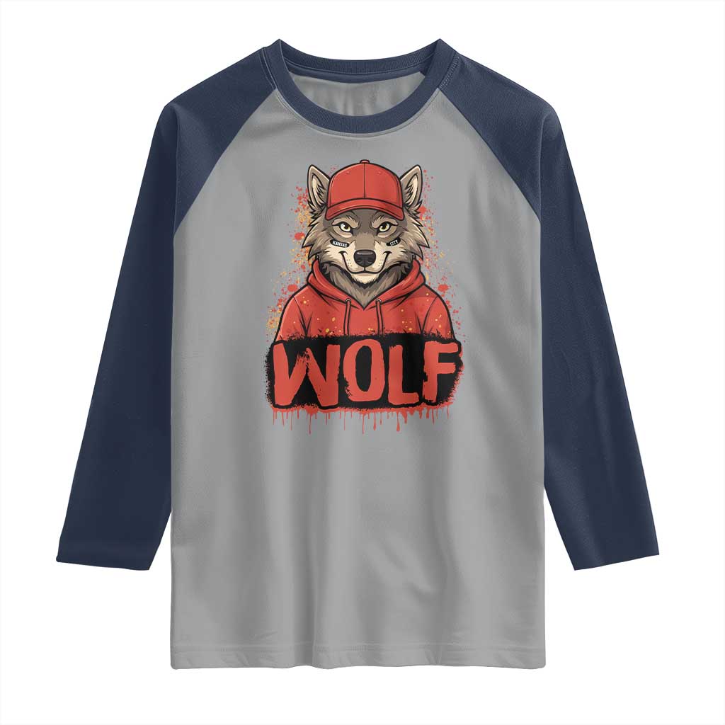 Wolf Football Lover Raglan Shirt Game Day Tailgate Lifestyle TS12 Sport Gray Navy Print Your Wear