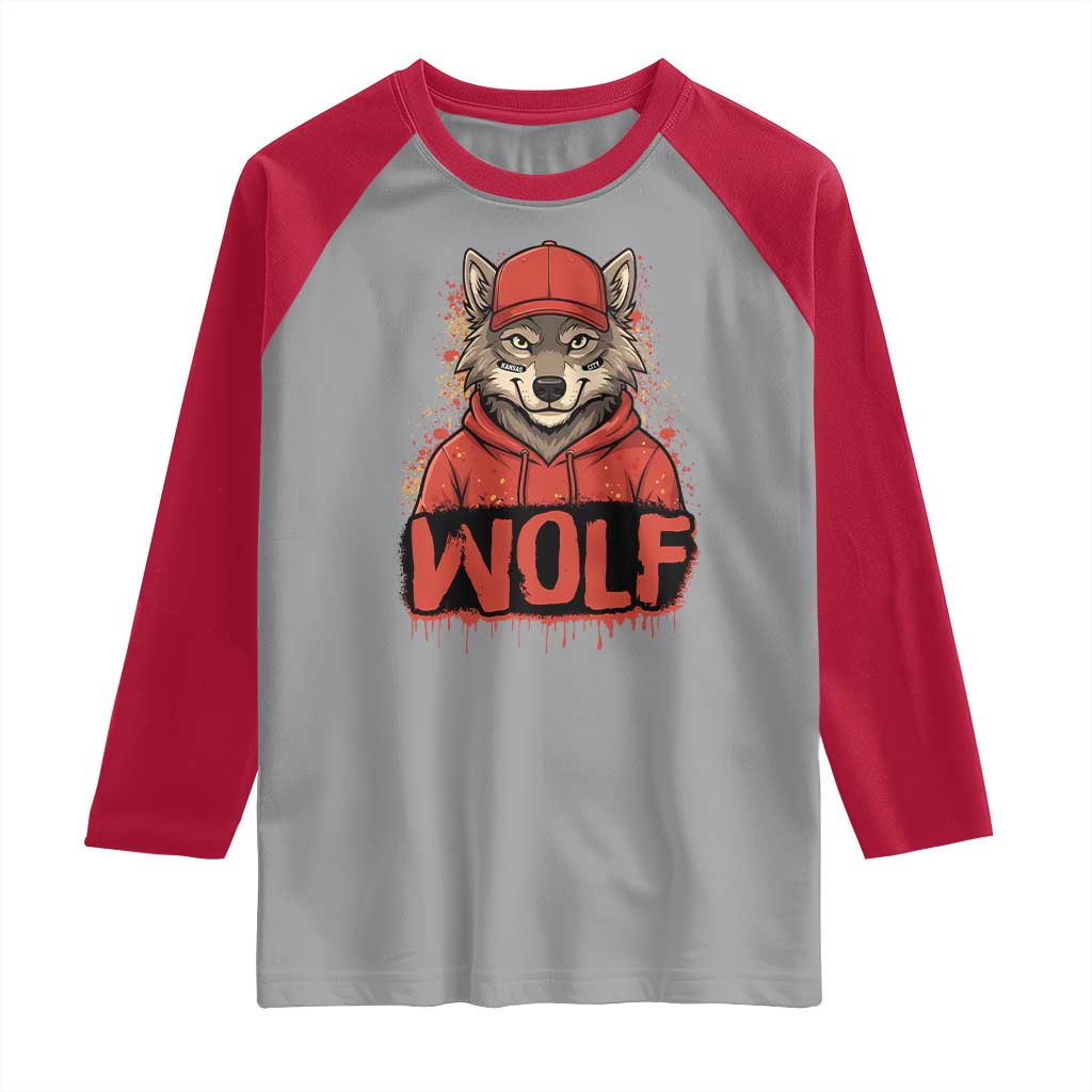 Wolf Football Lover Raglan Shirt Game Day Tailgate Lifestyle TS12 Sport Gray Red Print Your Wear