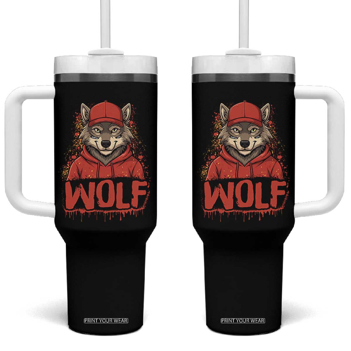Wolf Football Lover Tumbler With Handle Game Day Tailgate Lifestyle TS12 One Size: 40 oz Black Print Your Wear