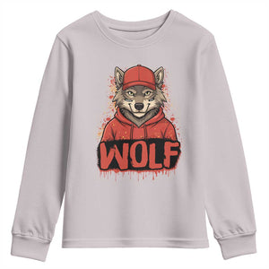 Wolf Football Lover Youth Sweatshirt Game Day Tailgate Lifestyle TS12 Ice Gray Print Your Wear
