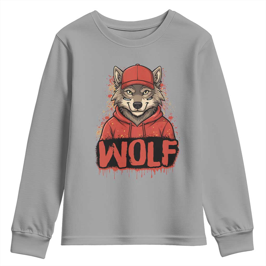 Wolf Football Lover Youth Sweatshirt Game Day Tailgate Lifestyle TS12 Sport Gray Print Your Wear