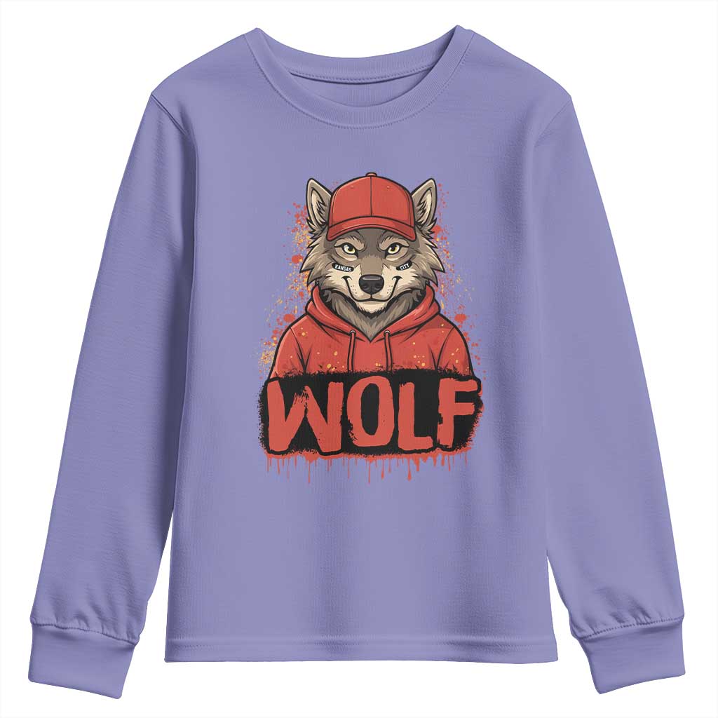 Wolf Football Lover Youth Sweatshirt Game Day Tailgate Lifestyle TS12 Violet Print Your Wear