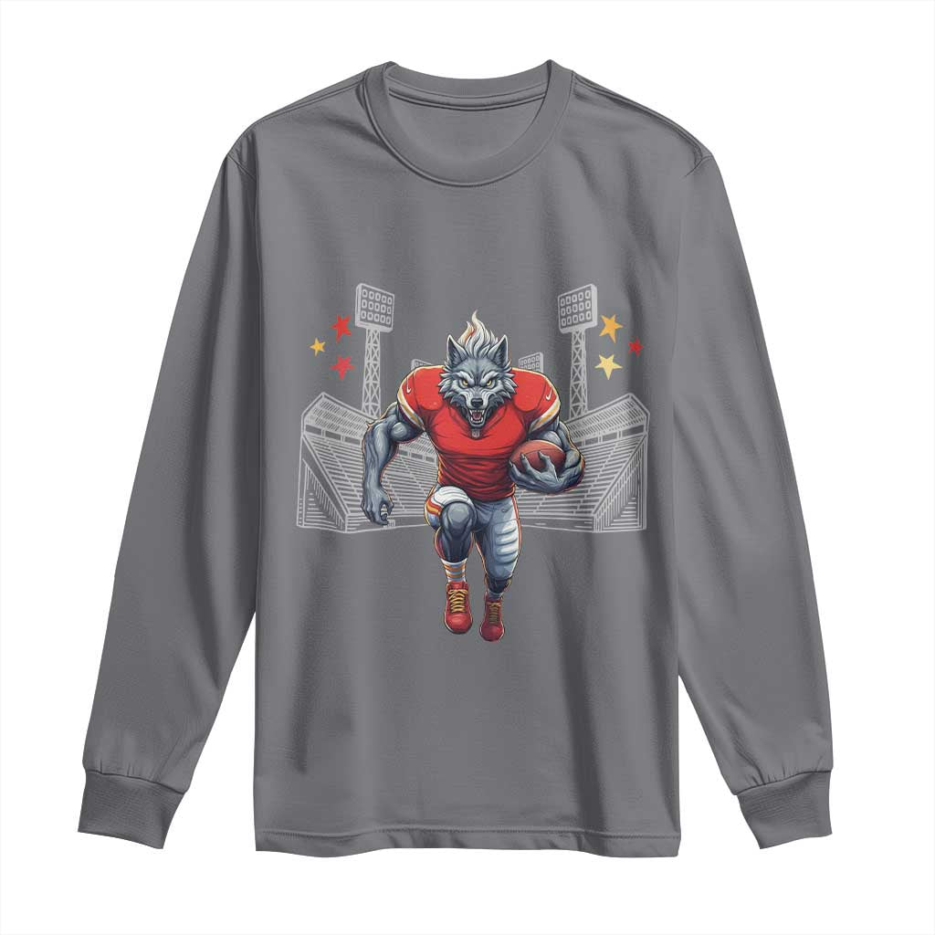 Wolf Football Lover Long Sleeve Shirt Midwest Game Day Lifestyle TS12 Charcoal Print Your Wear