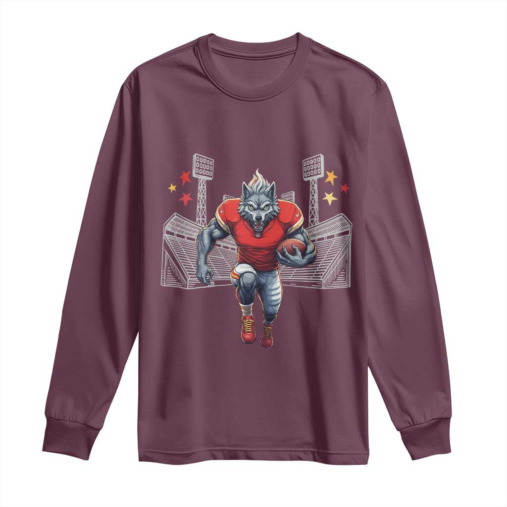 Wolf Football Lover Long Sleeve Shirt Midwest Game Day Lifestyle TS12 Maroon Print Your Wear