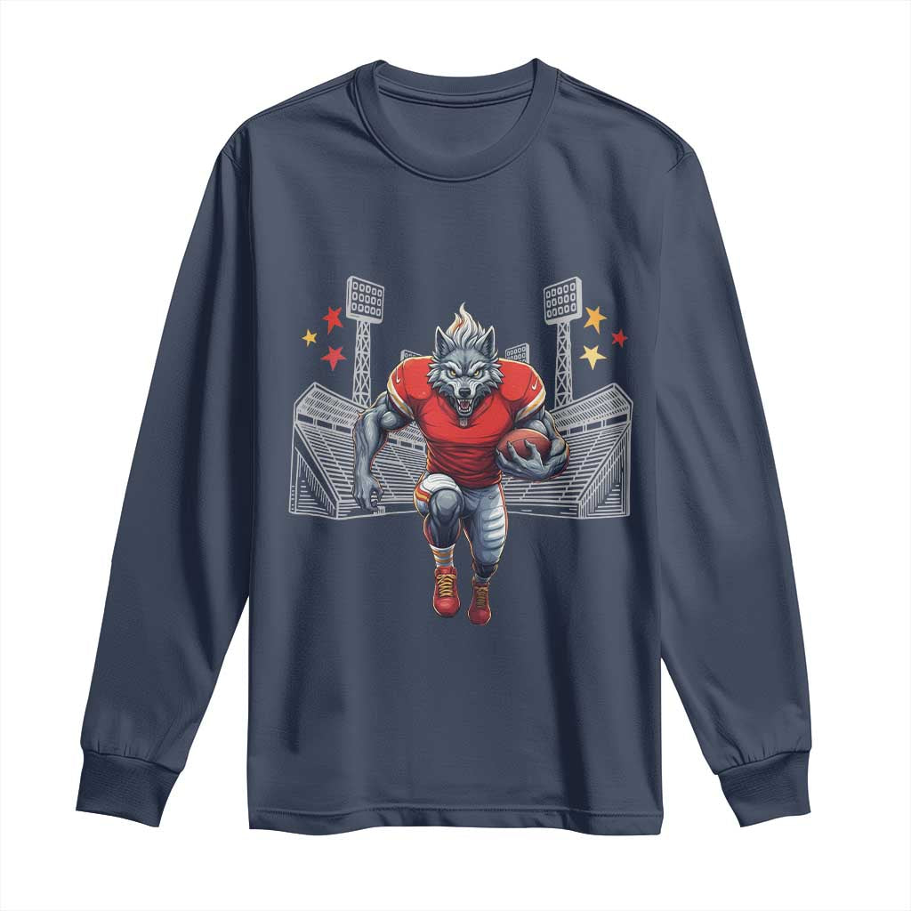 Wolf Football Lover Long Sleeve Shirt Midwest Game Day Lifestyle TS12 Navy Print Your Wear
