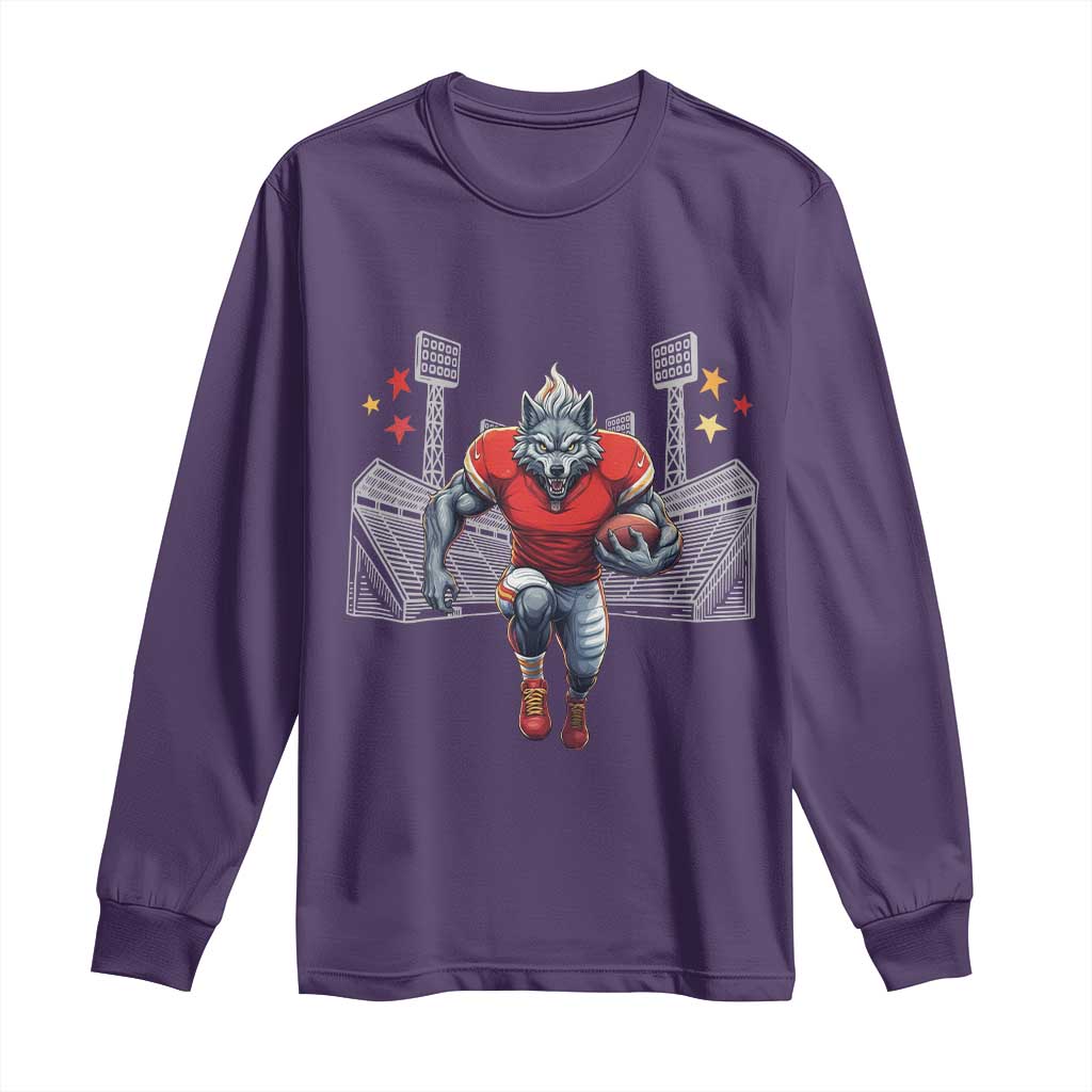 Wolf Football Lover Long Sleeve Shirt Midwest Game Day Lifestyle TS12 Purple Print Your Wear