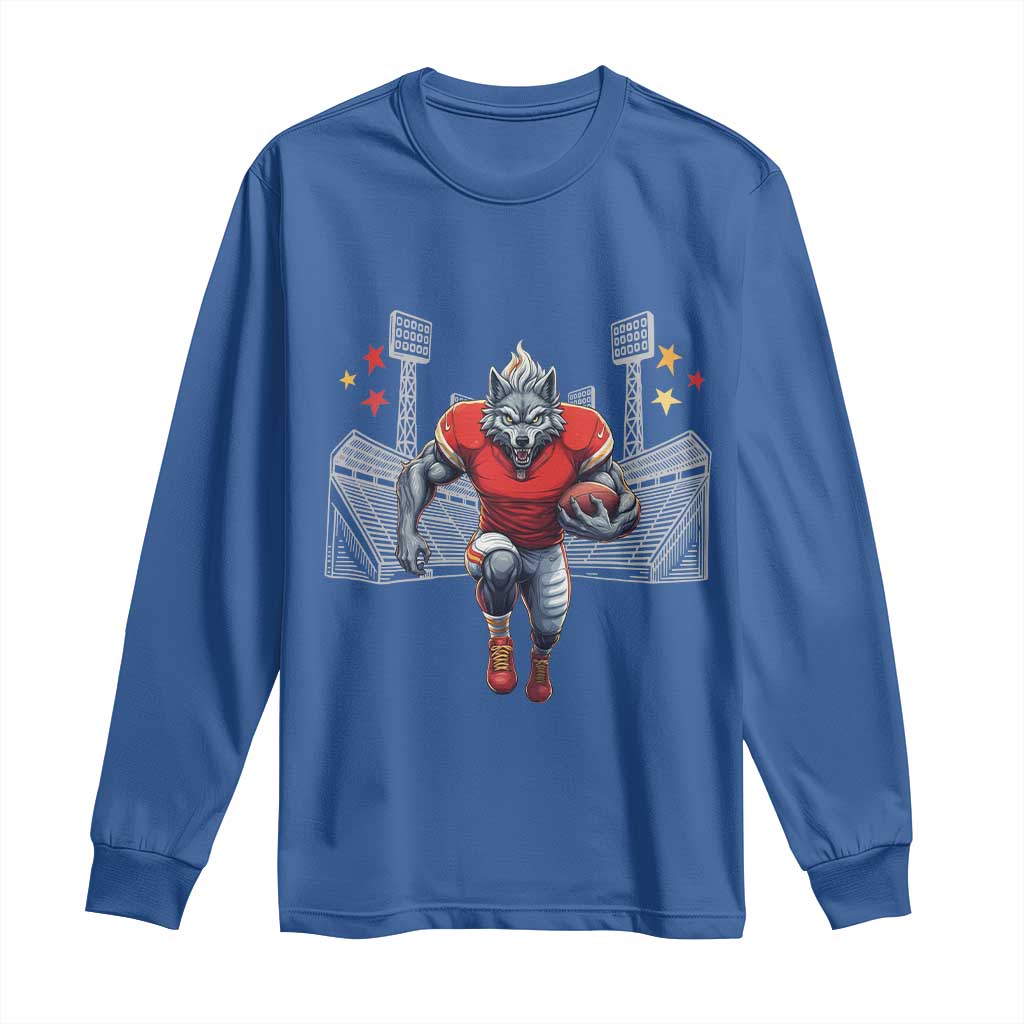 Wolf Football Lover Long Sleeve Shirt Midwest Game Day Lifestyle TS12 Royal Blue Print Your Wear
