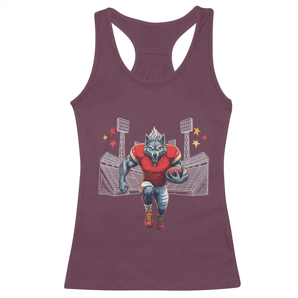 Wolf Football Lover Racerback Tank Top Midwest Game Day Lifestyle TS12 Maroon Print Your Wear