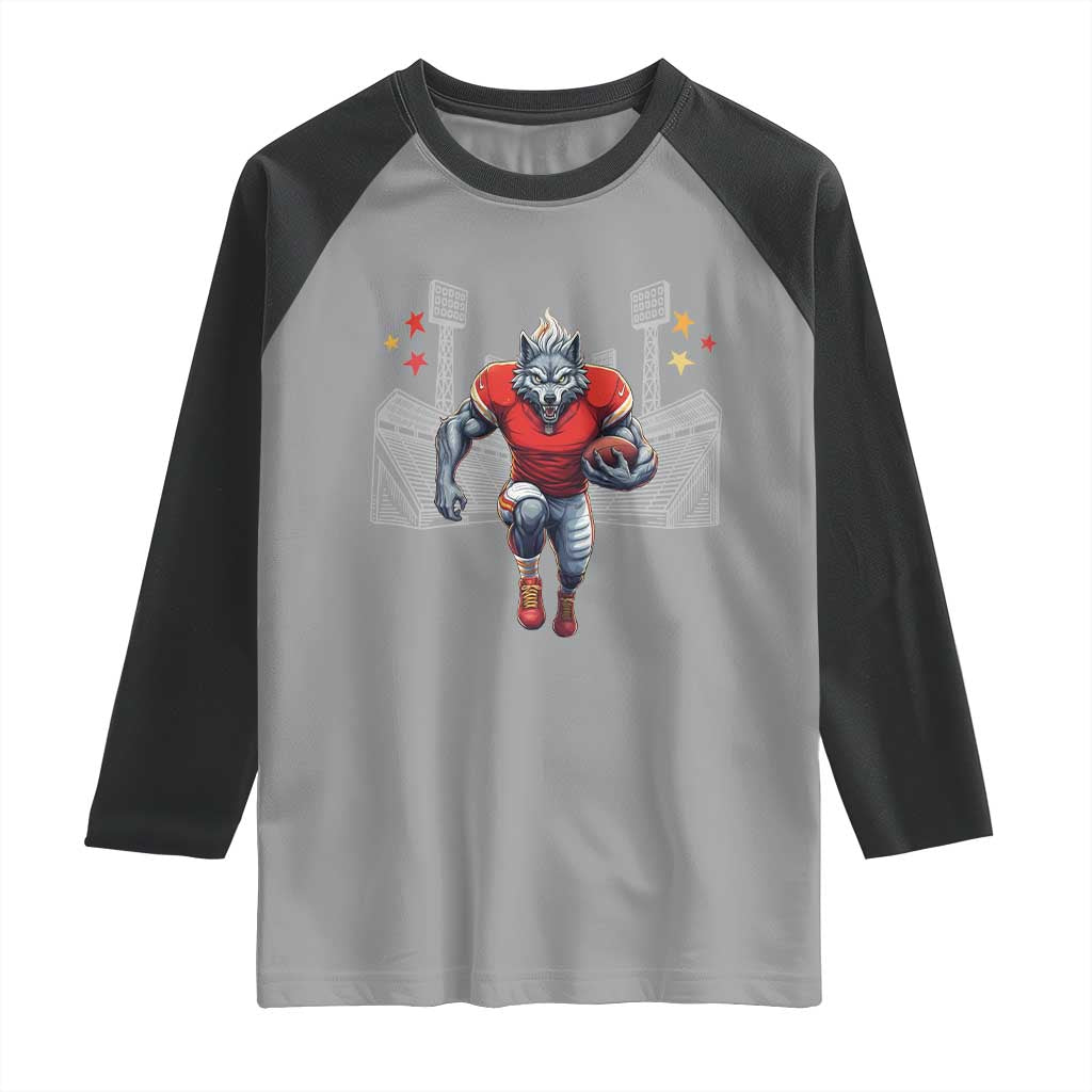 Wolf Football Lover Raglan Shirt Midwest Game Day Lifestyle TS12 Sport Gray Black Print Your Wear