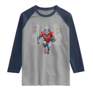 Wolf Football Lover Raglan Shirt Midwest Game Day Lifestyle TS12 Sport Gray Navy Print Your Wear