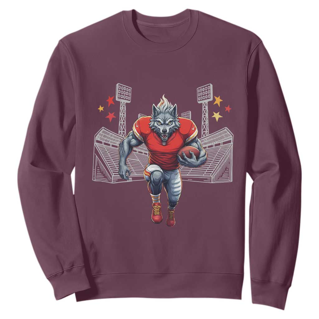 Wolf Football Lover Sweatshirt Midwest Game Day Lifestyle TS12 Maroon Print Your Wear
