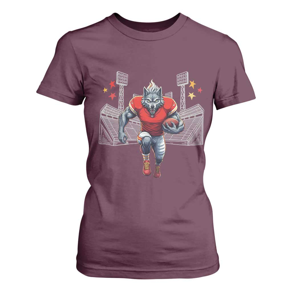 Wolf Football Lover T Shirt For Women Midwest Game Day Lifestyle TS12 Maroon Print Your Wear