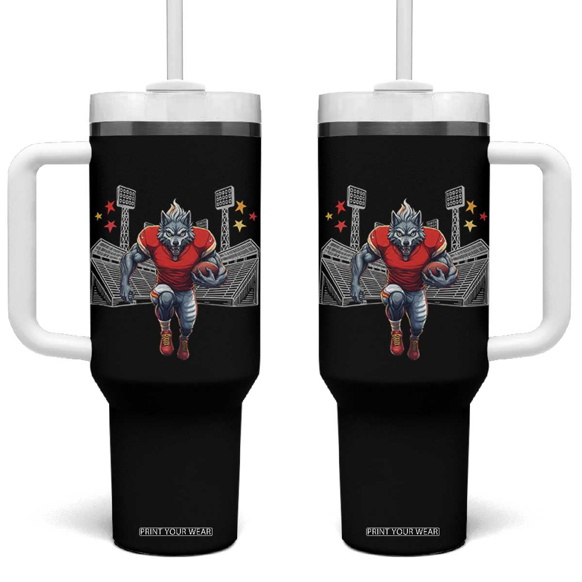 Wolf Football Lover Tumbler With Handle Midwest Game Day Lifestyle TS12 One Size: 40 oz Black Print Your Wear