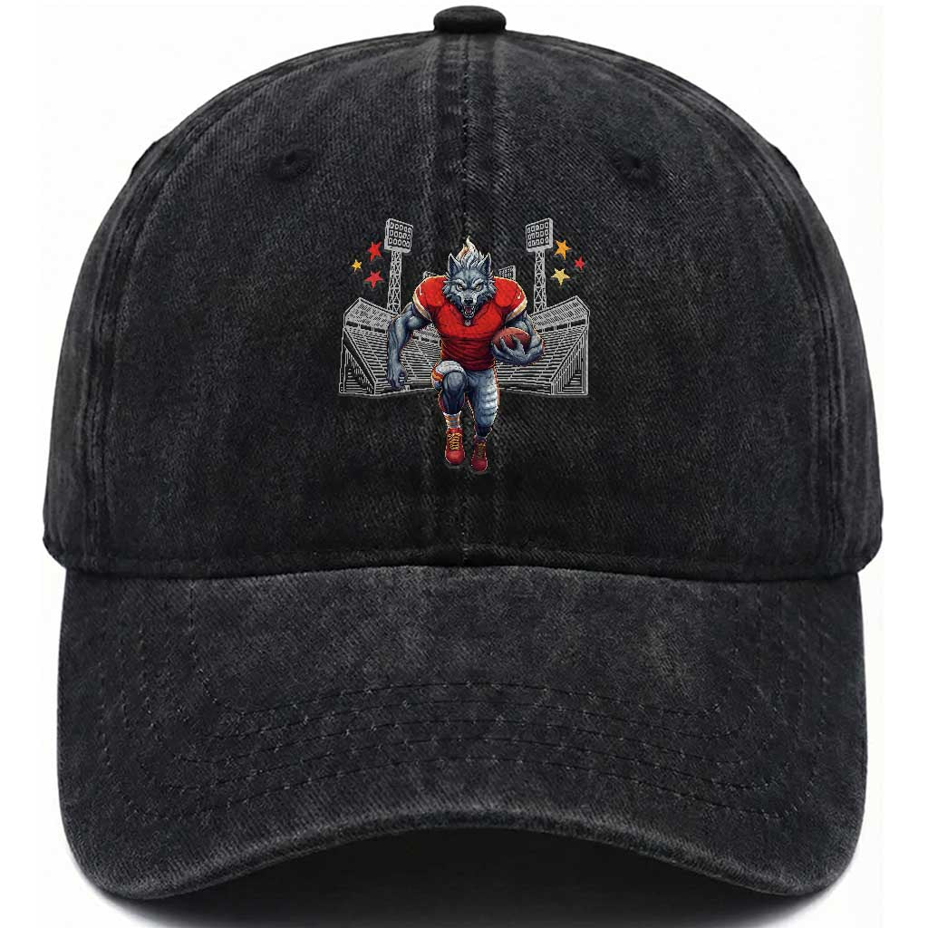 Wolf Football Lover Washed Cotton Baseball Cap Midwest Game Day Lifestyle TS12 Print Your Wear