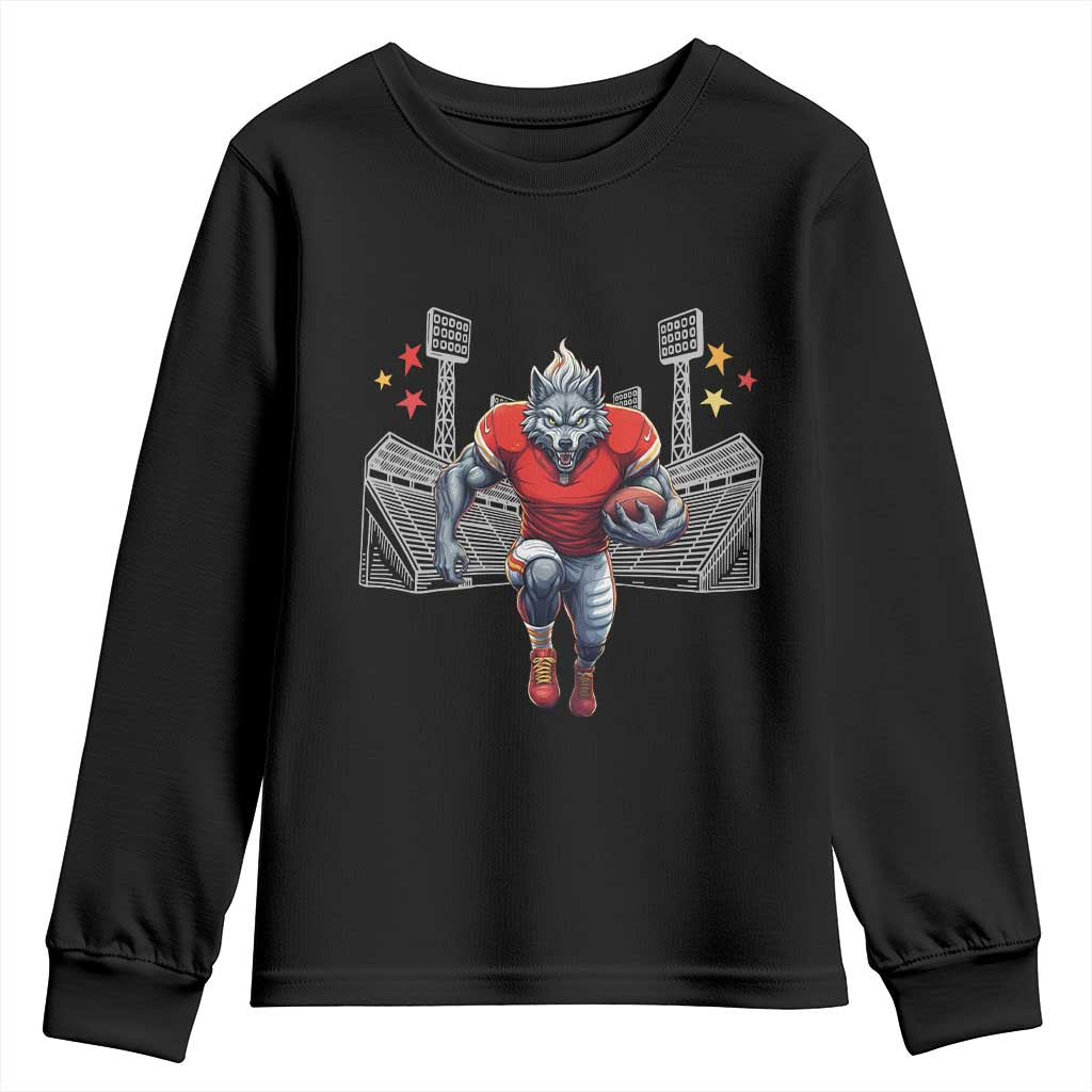 Wolf Football Lover Youth Sweatshirt Midwest Game Day Lifestyle TS12 Black Print Your Wear