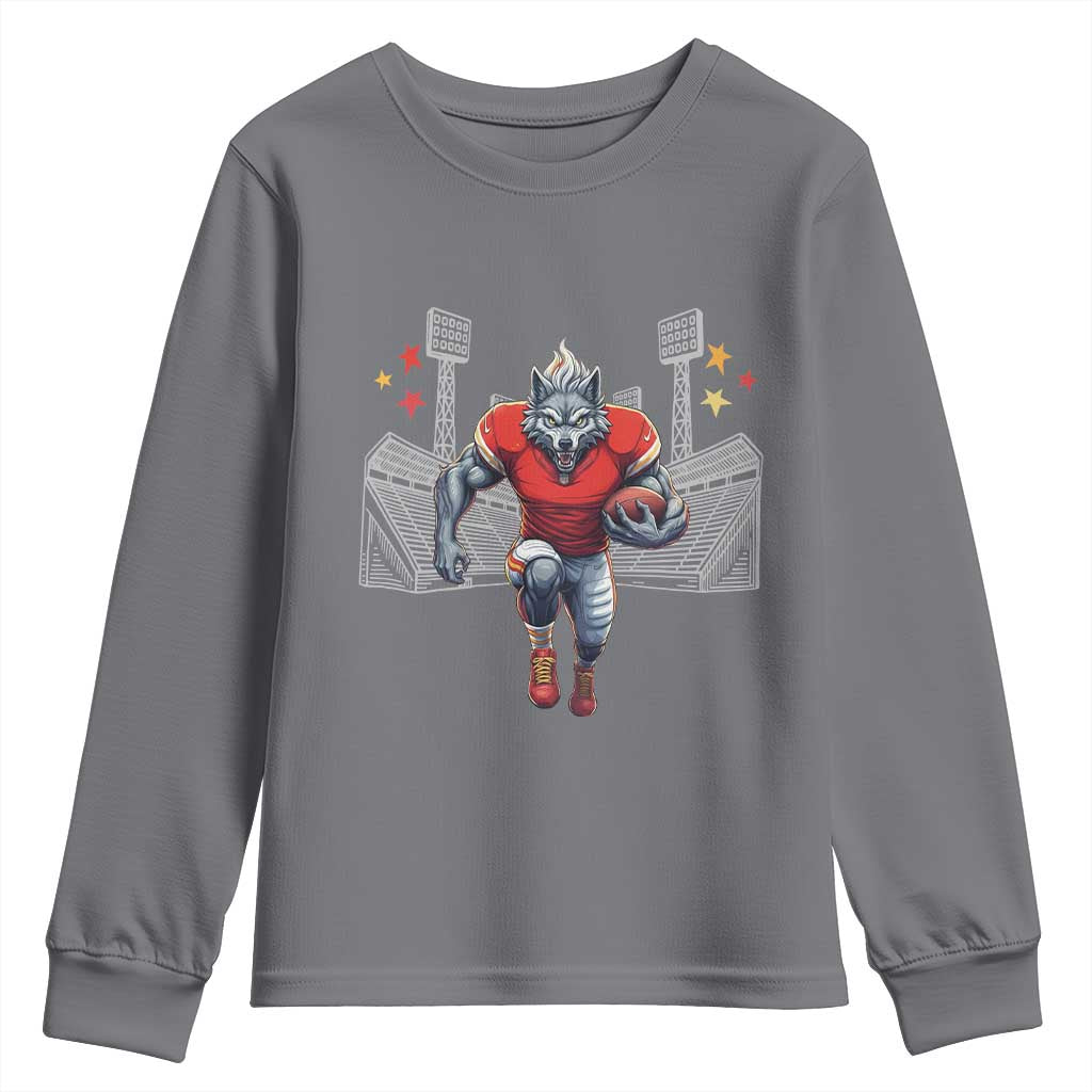 Wolf Football Lover Youth Sweatshirt Midwest Game Day Lifestyle TS12 Charcoal Print Your Wear