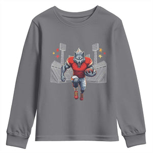 Wolf Football Lover Youth Sweatshirt Midwest Game Day Lifestyle TS12 Charcoal Print Your Wear