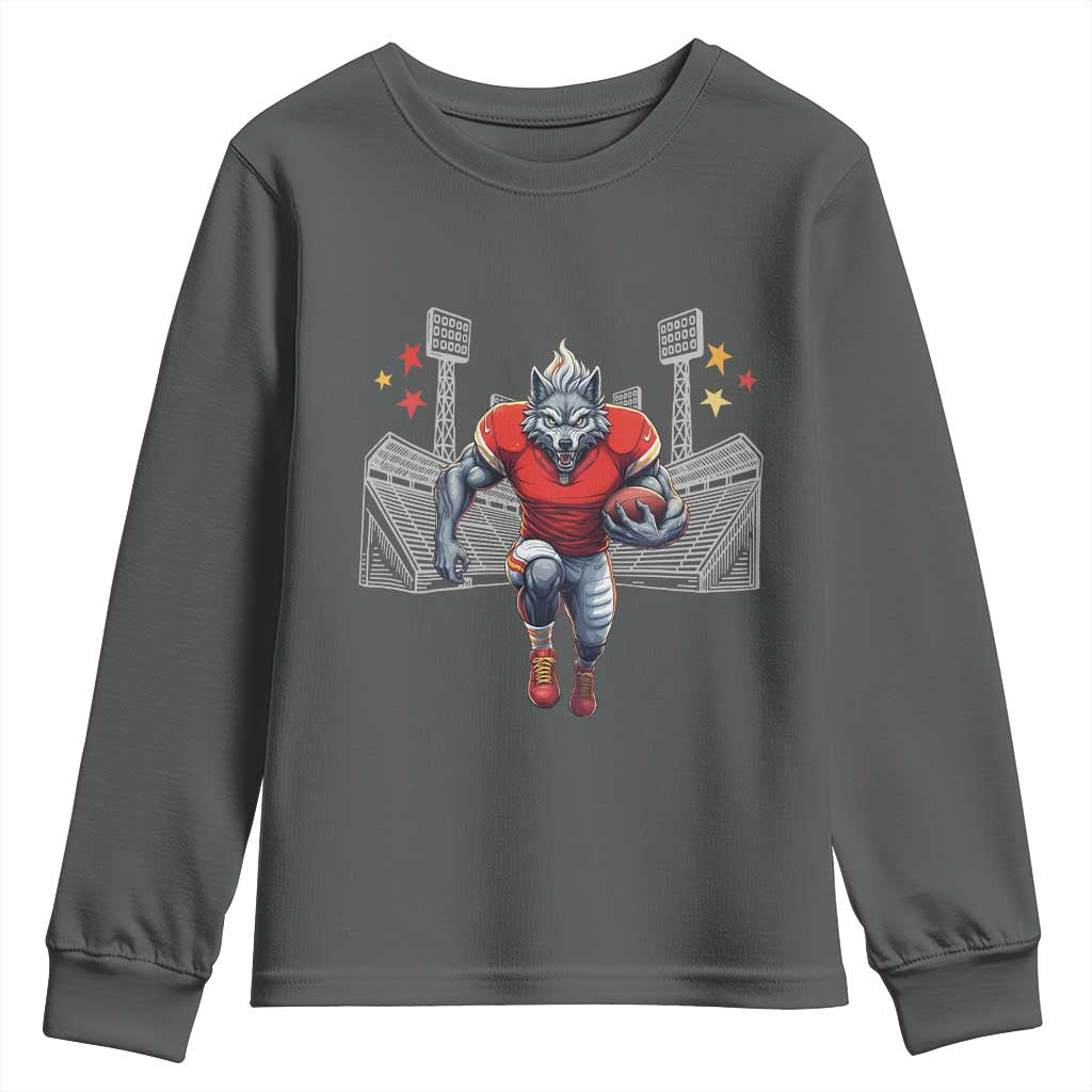 Wolf Football Lover Youth Sweatshirt Midwest Game Day Lifestyle TS12 Dark Heather Print Your Wear