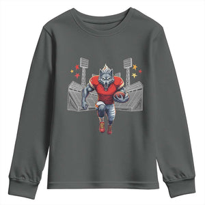 Wolf Football Lover Youth Sweatshirt Midwest Game Day Lifestyle TS12 Dark Heather Print Your Wear