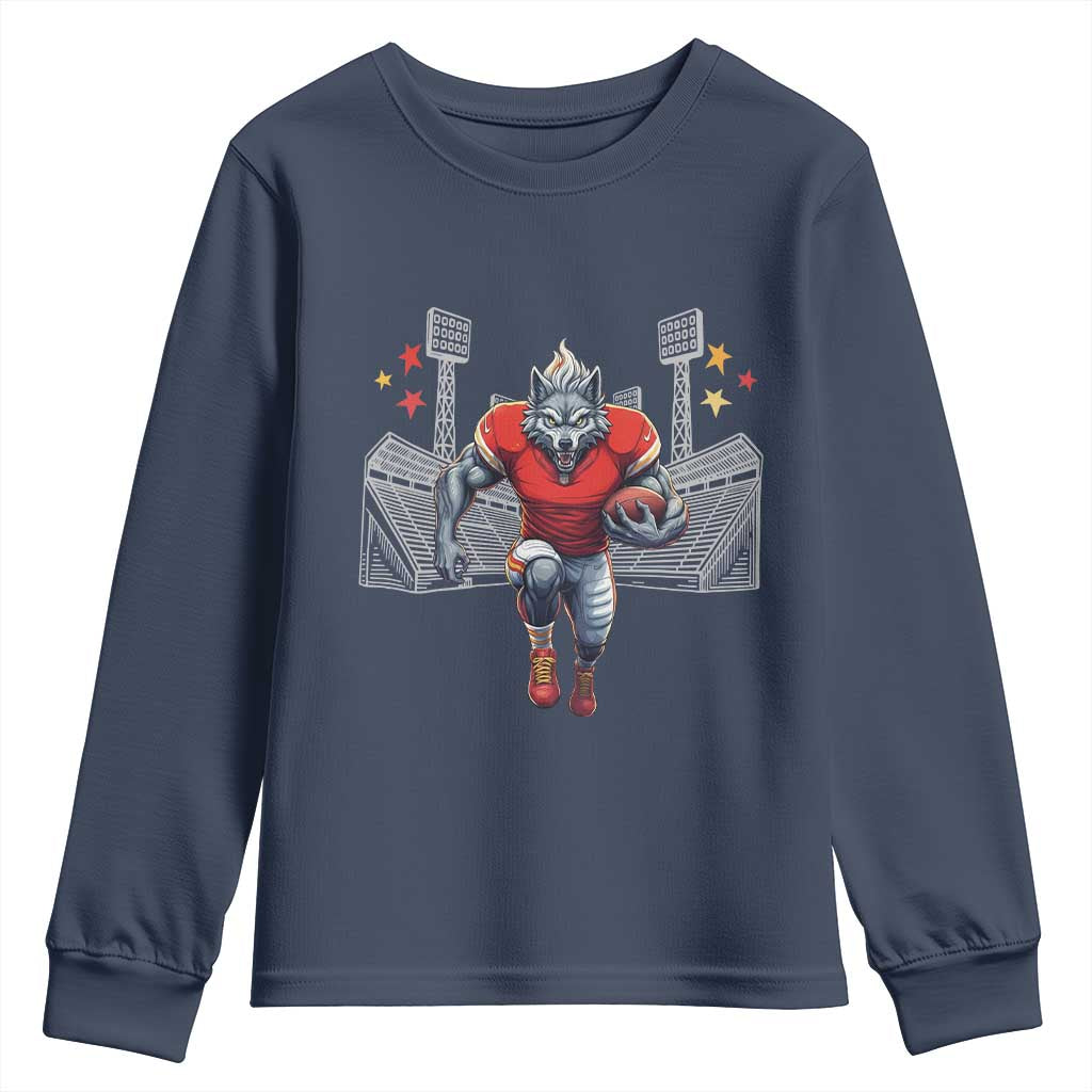 Wolf Football Lover Youth Sweatshirt Midwest Game Day Lifestyle TS12 Navy Print Your Wear