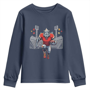 Wolf Football Lover Youth Sweatshirt Midwest Game Day Lifestyle TS12 Navy Print Your Wear