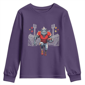 Wolf Football Lover Youth Sweatshirt Midwest Game Day Lifestyle TS12 Purple Print Your Wear