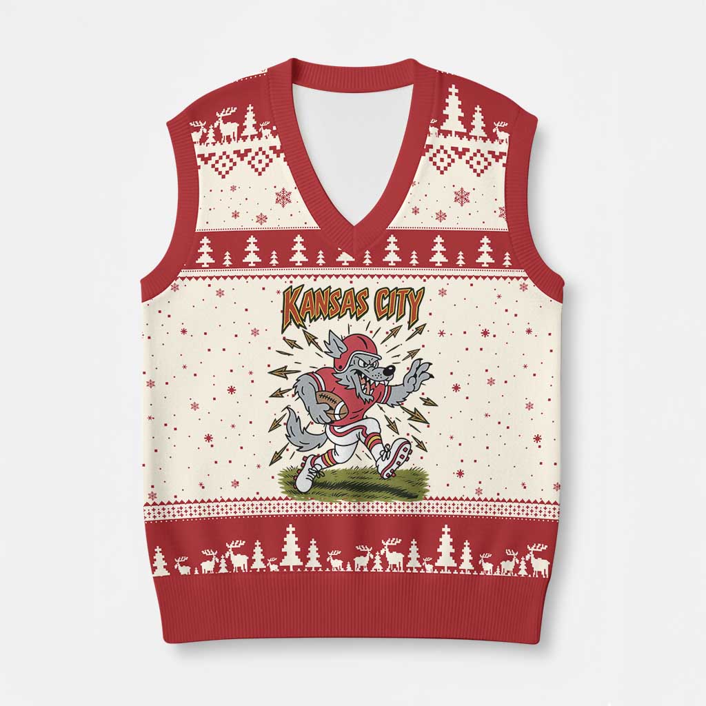 Funny Wolf Football Lover V-Neck Knit Sweater Vest Sport Humor Gift TS12 Beige Red Print Your Wear