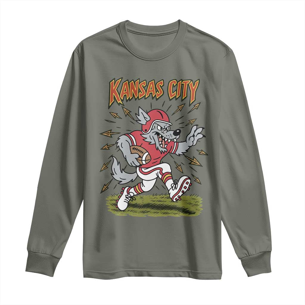 Funny Wolf Football Lover Long Sleeve Shirt Sport Humor Gift TS12 Military Green Print Your Wear