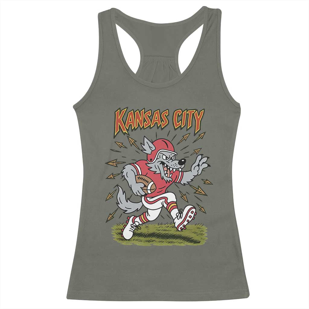 Funny Wolf Football Lover Racerback Tank Top Sport Humor Gift TS12 Military Green Print Your Wear