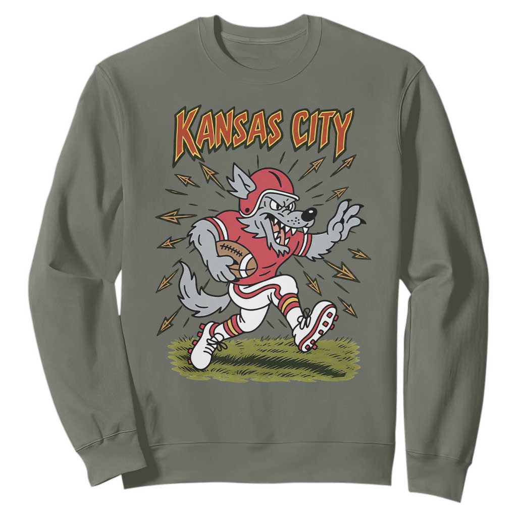 Funny Wolf Football Lover Sweatshirt Sport Humor Gift TS12 Military Green Print Your Wear