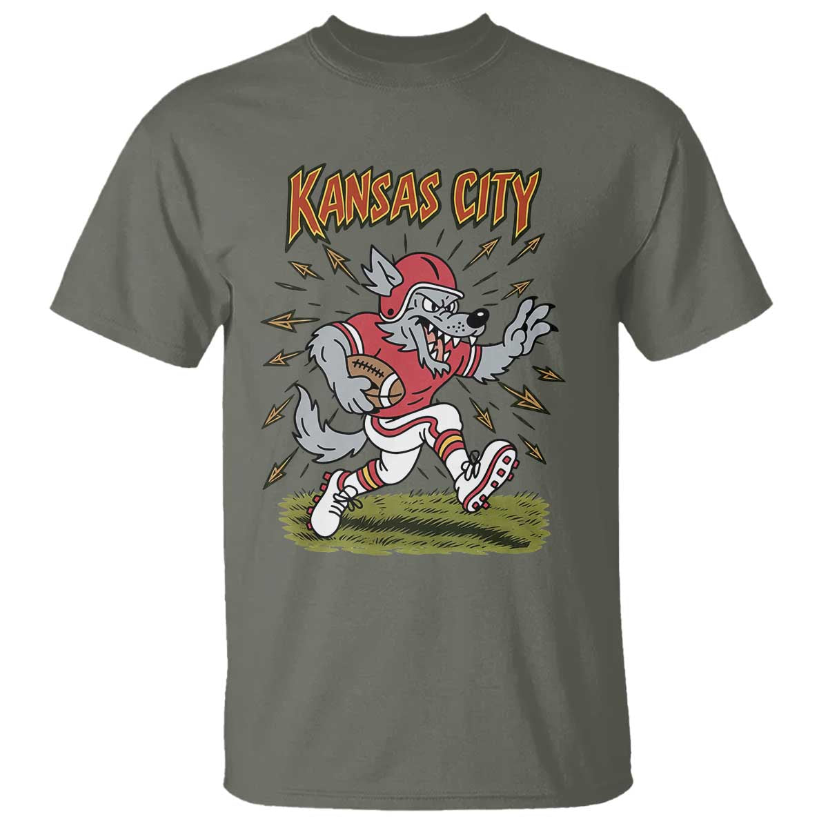 Funny Wolf Football Lover T Shirt Sport Humor Gift TS12 Military Green Print Your Wear