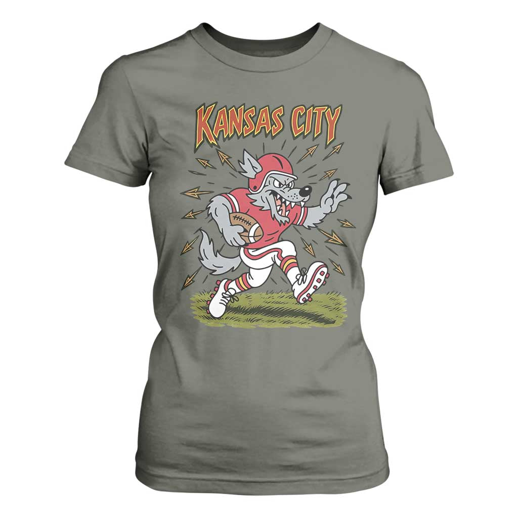 Funny Wolf Football Lover T Shirt For Women Sport Humor Gift TS12 Military Green Print Your Wear