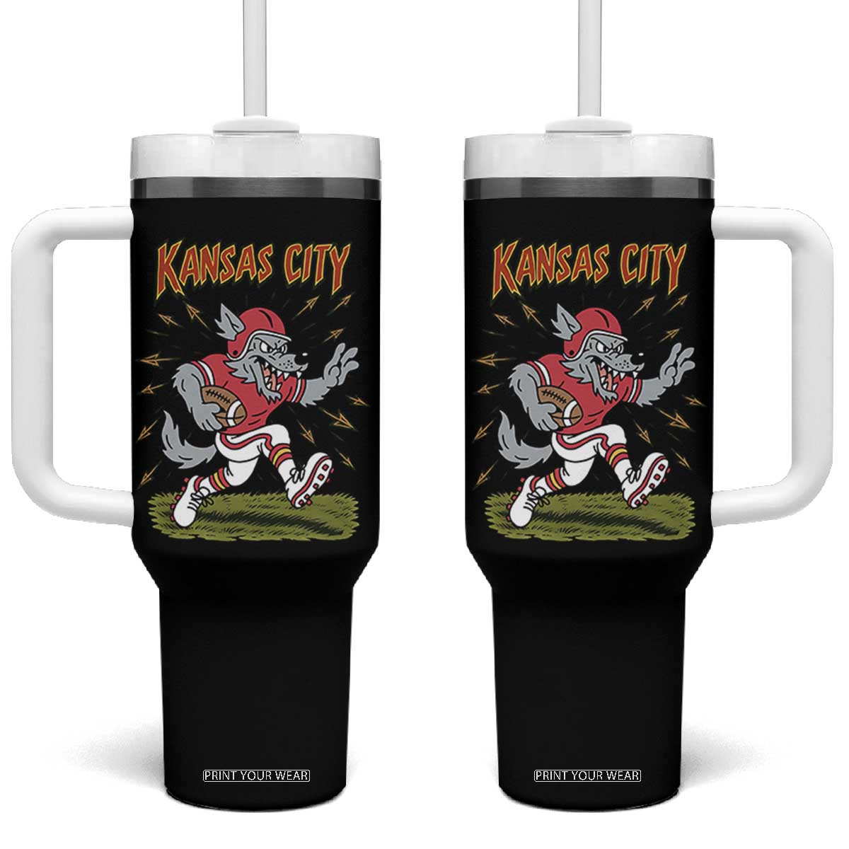 Funny Wolf Football Lover Tumbler With Handle Sport Humor Gift TS12 One Size: 40 oz Black Print Your Wear